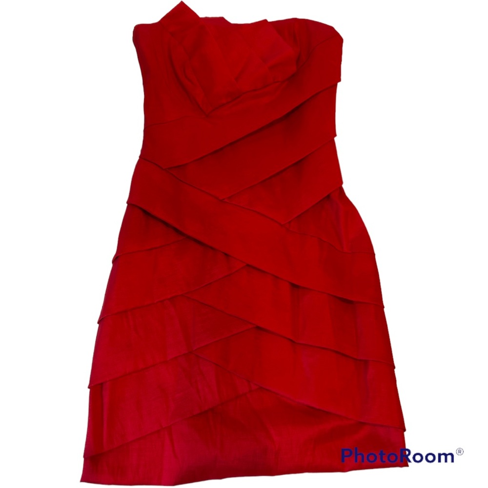Ceci red bandage mini dress strapless
